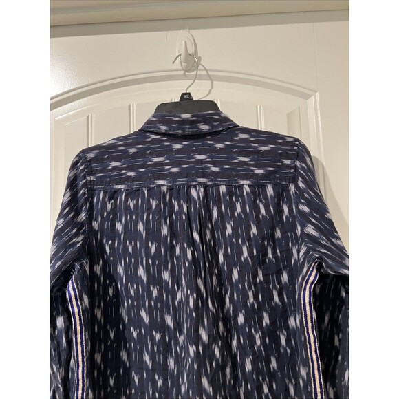 J CREW Metallic Striped Side Ikat Print Popover Shirt Blouse Navy Blue Size 8 - Picture 6 of 6